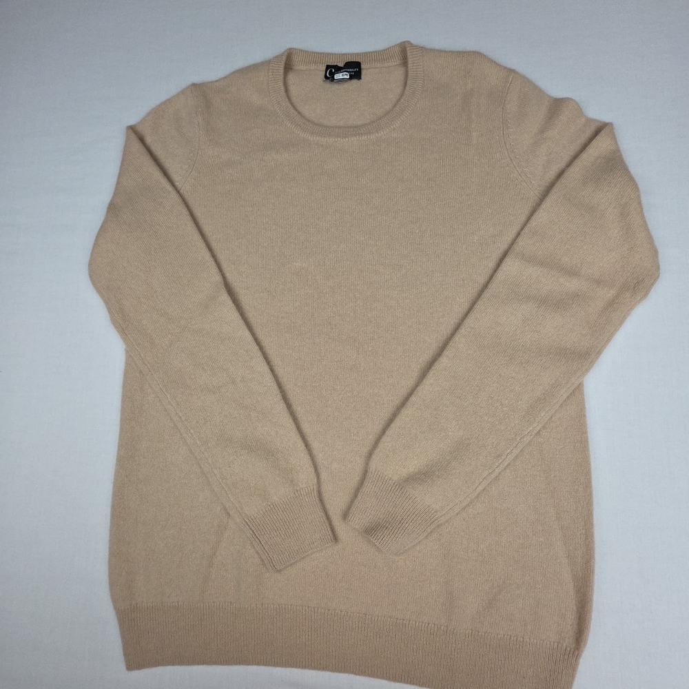 C by Bloomingdale's Cashmere Crewneck Sweater Womens Medium Tan Solid Soft Knit